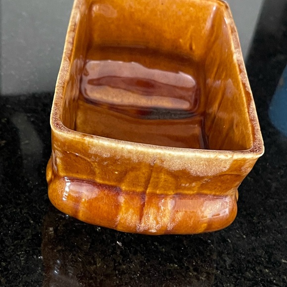 VINTAGE 1960s planter pot - BULB SUCCULENT PLANTER 6” Amber / brown drip glaze - Picture 4 of 9